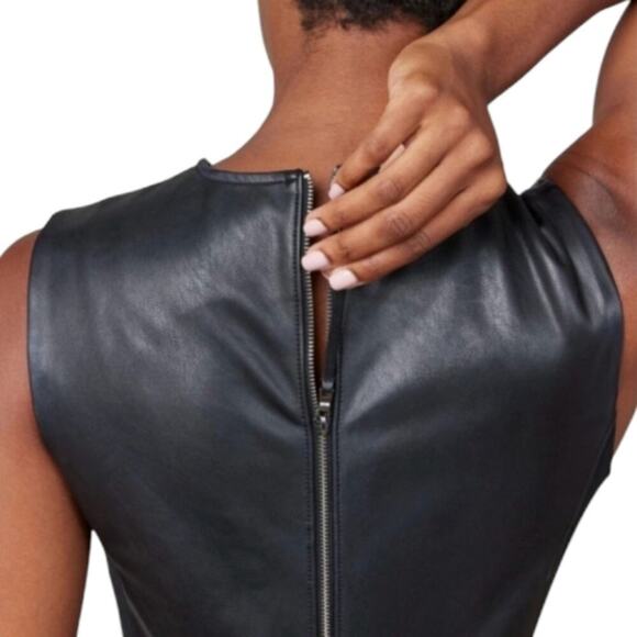 Spanx Leather Like Mixed Media Fitted Sheath Dress Size Medium M Black new! - Picture 3 of 12